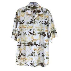 Tommy Bahama Silk Cotton Blend Yellow Green Short Sleeve Button Down Shirt L